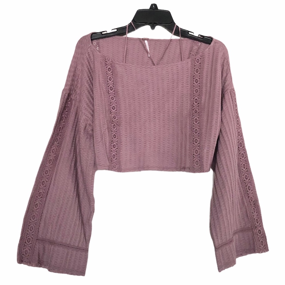 Free People Pink Wide Sleeve Crop Sweater Top